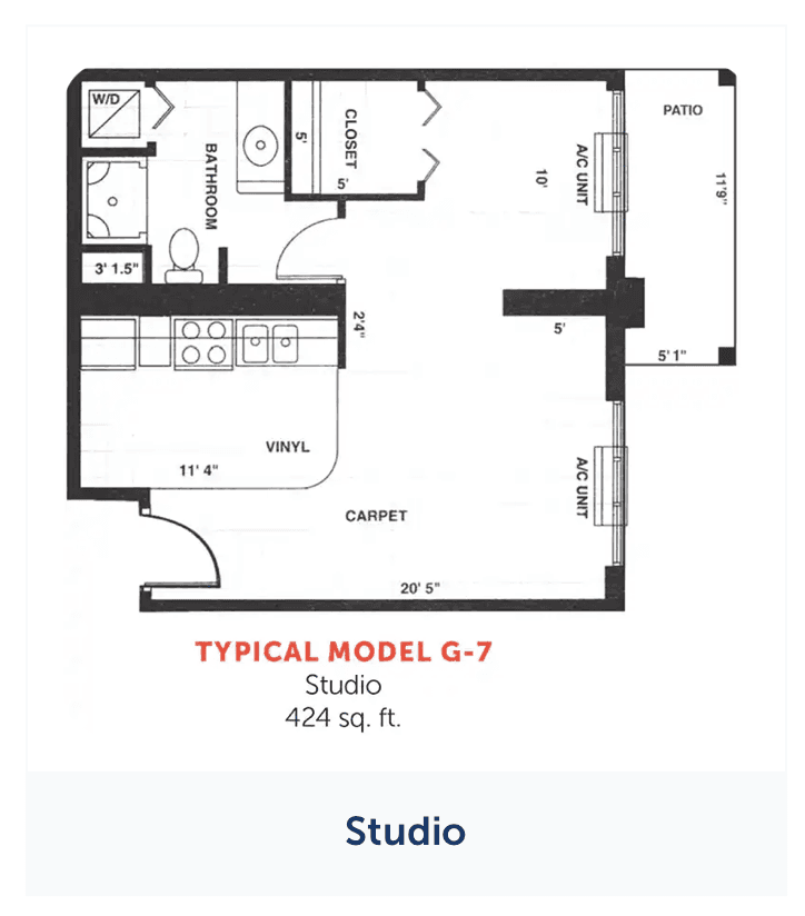 Studio floor plan — Studio, 1 bathroom, 424 sq ft